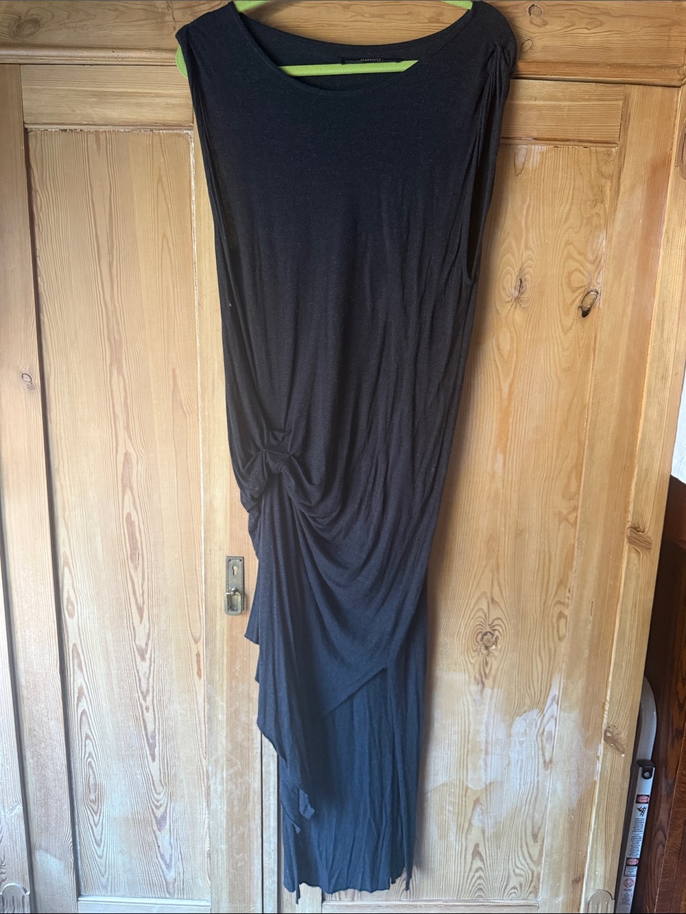 All Saints Black Draped Women's T-Shirt Dress - Elegant Asymmetric Design